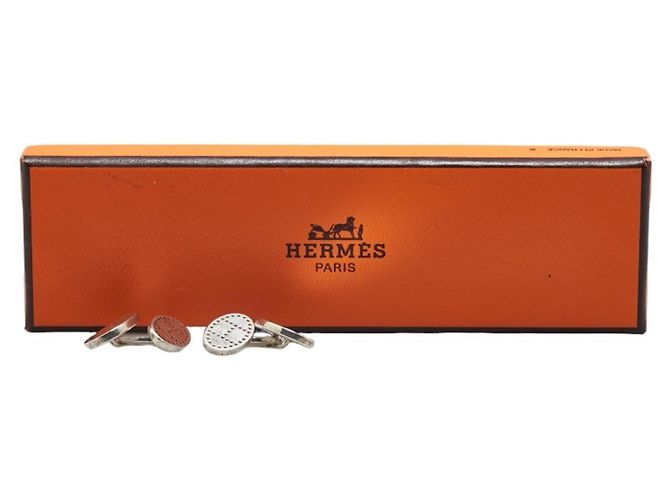 Abotoaduras Hermès H Logo Evelyn Eclipse Punching Prata - vista 5