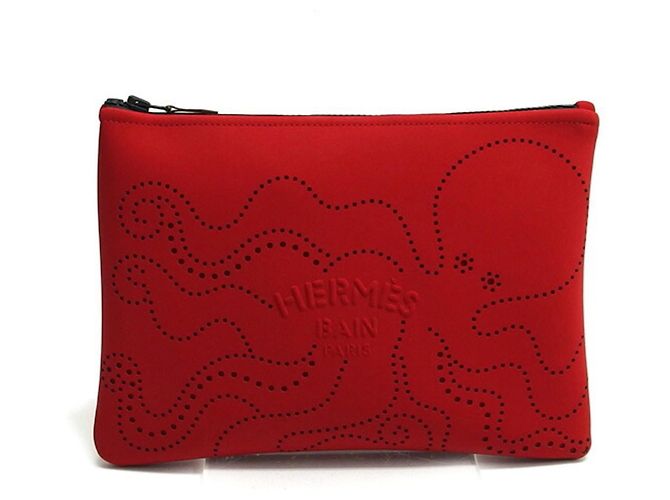 Hermès Neoban MM perforierte Tasche mit geprägtem Oktopus Rot - Ansicht 2