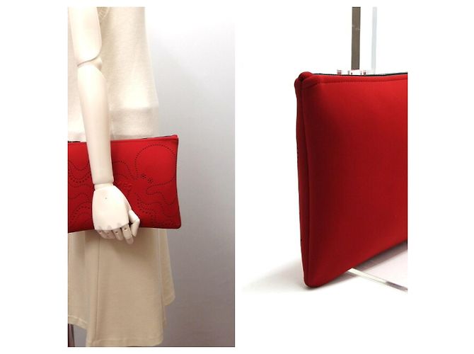 Hermès Neoban MM perforierte Tasche mit geprägtem Oktopus Rot - Ansicht 3