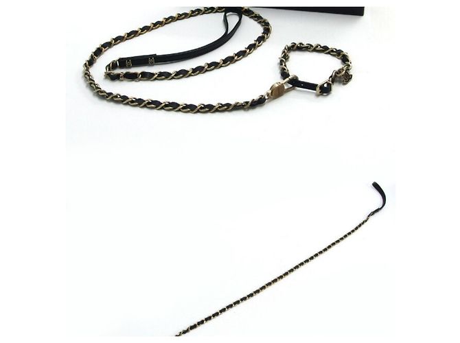 Chanel 06P Chain Coco Mark Dog Leash and Collar Set Black Golden - view 3