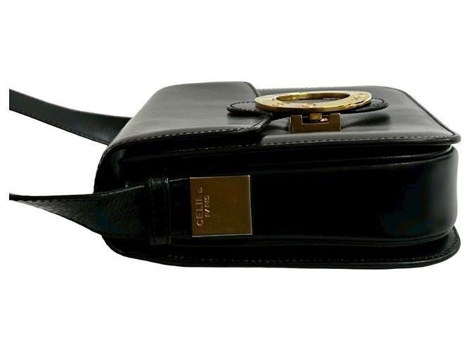 Céline Celine Vintage Kreislogo Hardware Leder Schultertasche Schwarz - Ansicht 5