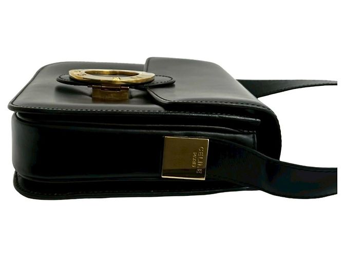 Céline Celine Vintage Kreislogo Hardware Leder Schultertasche Schwarz - Ansicht 6