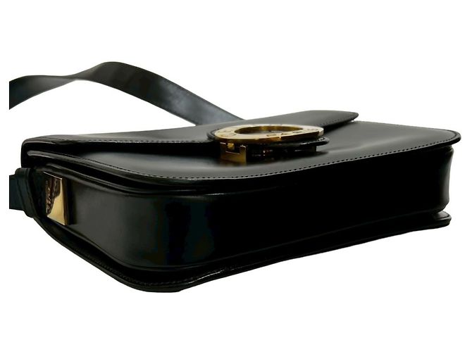 Céline Celine Vintage Kreislogo Hardware Leder Schultertasche Schwarz - Ansicht 7