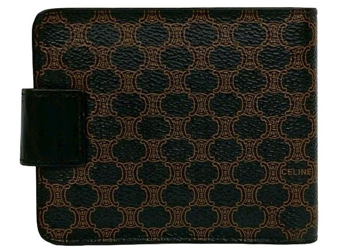 Céline CELINE Vintage Macadam Blason Triomphe Leather Bi-fold Mini Wallet Brown Black - view 2