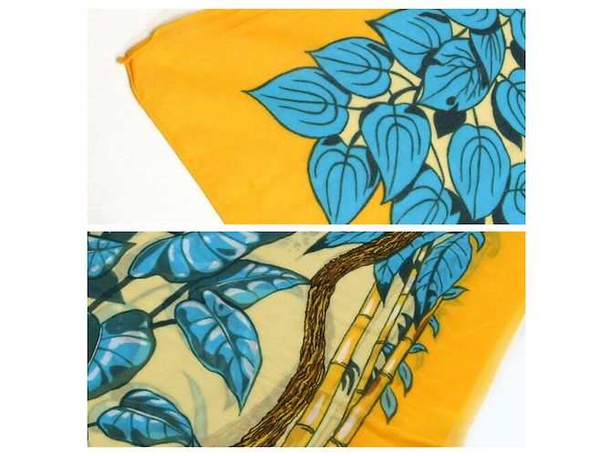 Chal grande de algodón Hermès con estampado Jungle Love Multicolor Verde Amarillo - vista 10