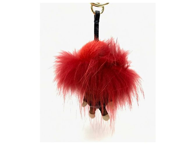 Fendi Real Fur Monster FF Pattern Key Ring Brown Red - view 2