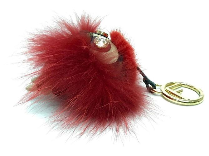 Fendi Real Fur Monster FF Pattern Key Ring Brown Red - view 3