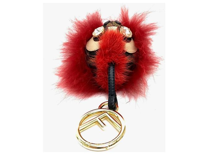 Fendi Real Fur Monster FF Pattern Key Ring Brown Red - view 4