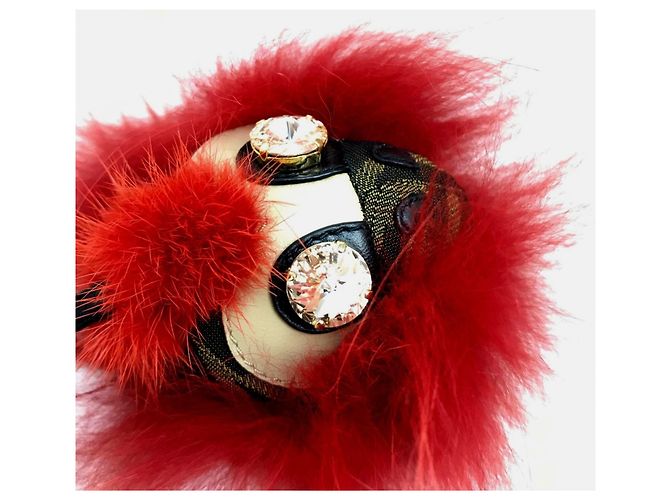 Fendi Real Fur Monster FF Pattern Key Ring Brown Red - view 5