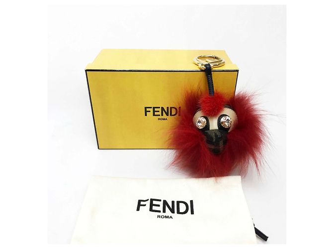 Fendi Real Fur Monster FF Pattern Key Ring Brown Red - view 6