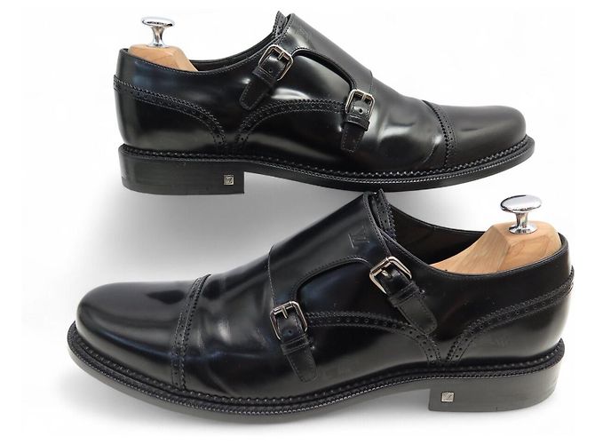 Monceau MOCASSINI LOUIS VUITTON BI-BUCLÉ 9.5 43.5 PELLE LUCIDA NERA Nero - vista 3