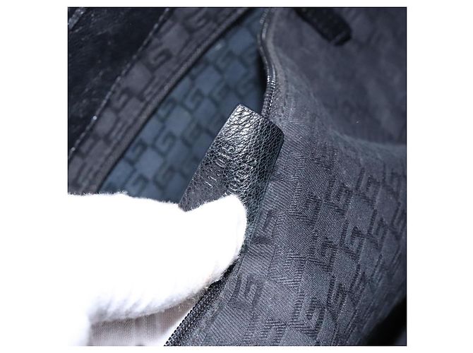 Borsa Tote in pelle nera e argento GUCCI 113015 Auth 138122 Nero - vista 12