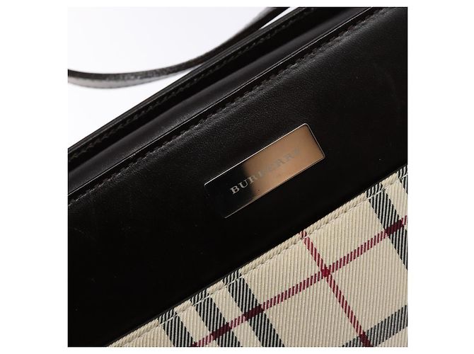 Burberry Nova Check Schultertasche Canvas Beige Silber Auth 138176 - Ansicht 10