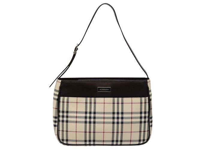 Burberry Nova Check Schultertasche Canvas Beige Silber Auth 138176 - Ansicht 13