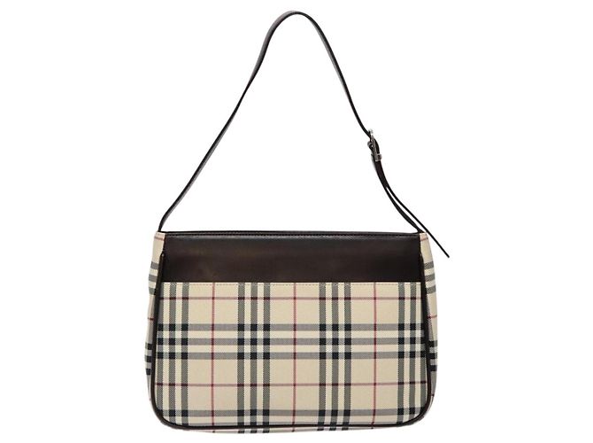 Burberry Nova Check Schultertasche Canvas Beige Silber Auth 138176 - Ansicht 2