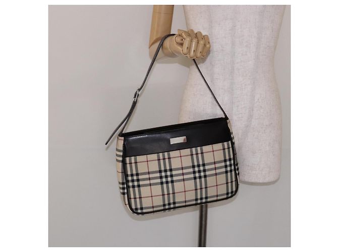 Burberry Nova Check Schultertasche Canvas Beige Silber Auth 138176 - Ansicht 20