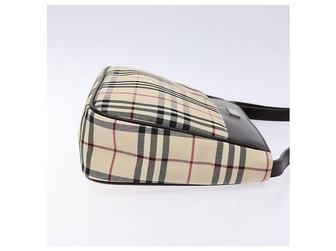 Burberry Nova Check Schultertasche Canvas Beige Silber Auth 138176 - Ansicht 3
