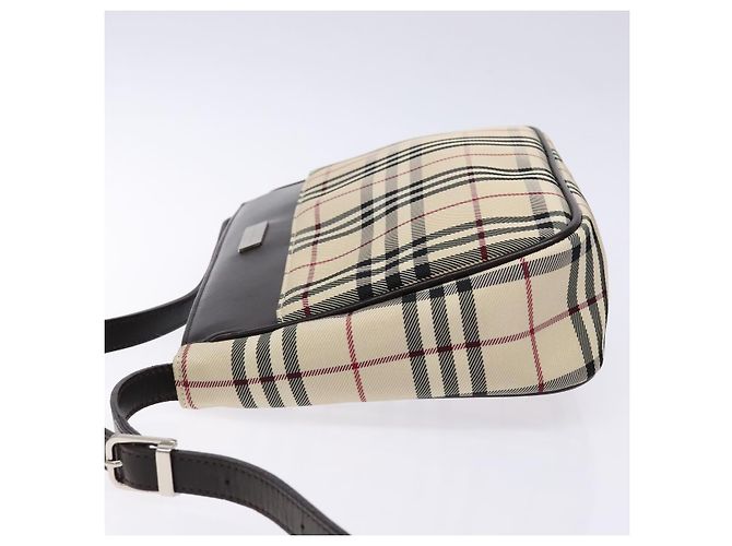 Burberry Nova Check Schultertasche Canvas Beige Silber Auth 138176 - Ansicht 4