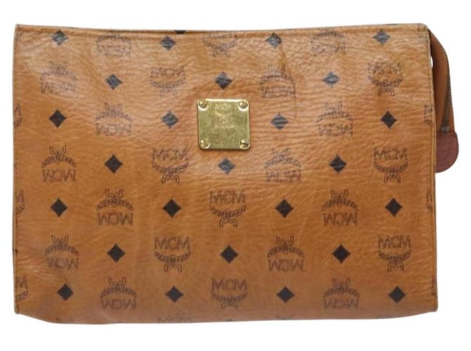 Borsa Clutch MCM Logogram Vicetos in Pelle PVC Marrone Oro Auth bs28761 D'oro - vista 13