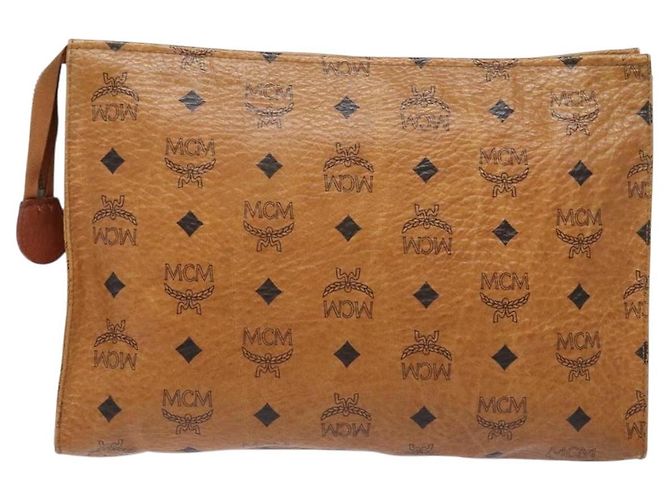Borsa Clutch MCM Logogram Vicetos in Pelle PVC Marrone Oro Auth bs28761 D'oro - vista 2