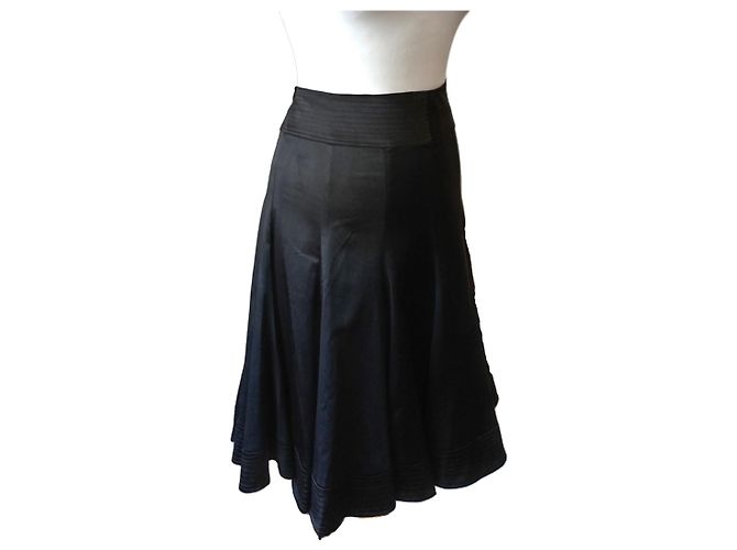Autre Marque Falda Midi Negra de Satén Negro - vista 5