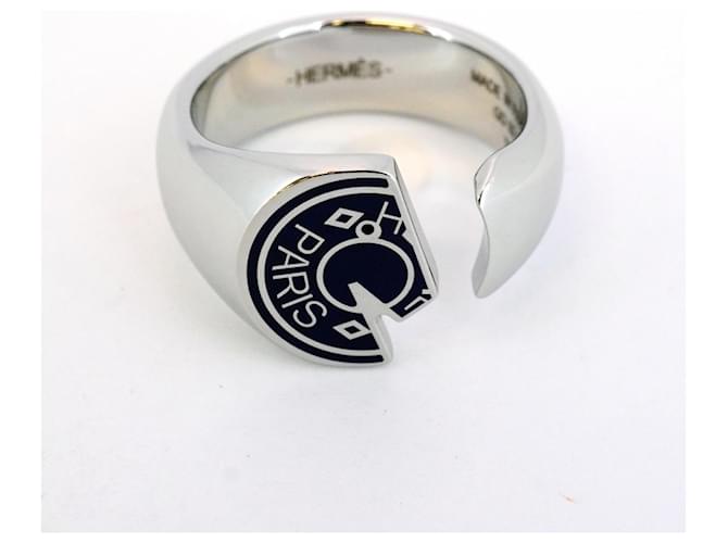 Ring Bague Carrousel Hermès Hermès Argenté Bleu Marine - vue 3