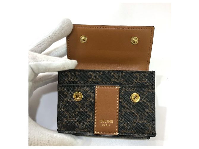 Céline CELINE Triomphe Piccola Wallet Trifold Compatta Marrone Marrone scuro - vista 11