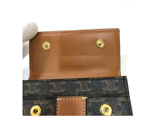 Céline CELINE Triomphe Piccola Wallet Trifold Compatta Marrone Marrone scuro - vista 13