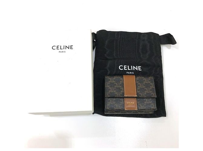 Céline CELINE Triomphe Piccola Wallet Trifold Compatta Marrone Marrone scuro - vista 17
