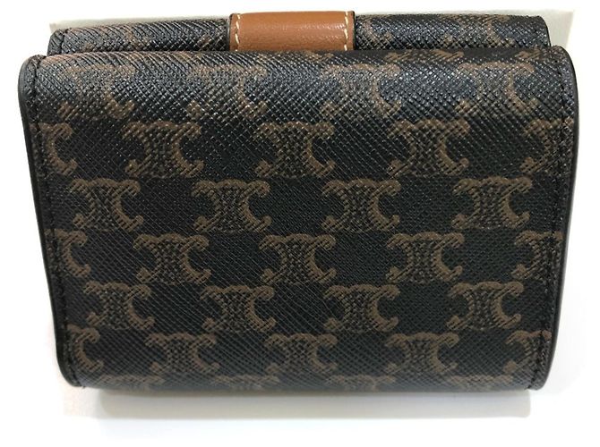 Céline CELINE Triomphe Piccola Wallet Trifold Compatta Marrone Marrone scuro - vista 2