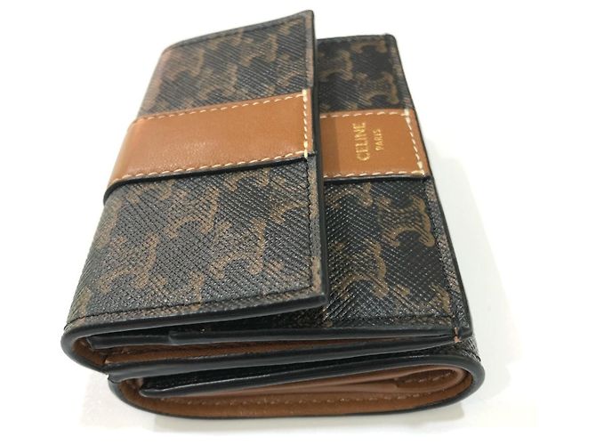 Céline CELINE Triomphe Piccola Wallet Trifold Compatta Marrone Marrone scuro - vista 3