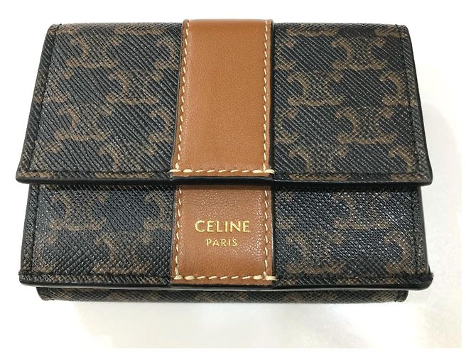Céline CELINE Triomphe Piccola Wallet Trifold Compatta Marrone Marrone scuro - vista 4