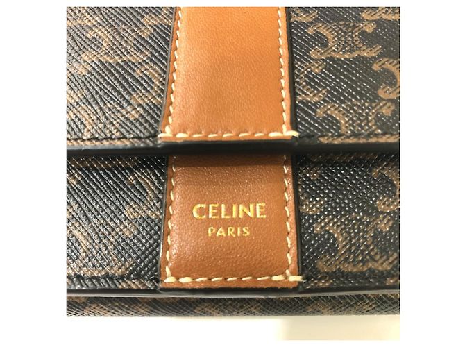 Céline CELINE Triomphe Piccola Wallet Trifold Compatta Marrone Marrone scuro - vista 5
