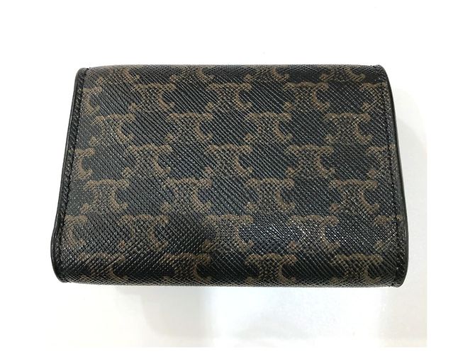 Céline CELINE Triomphe Piccola Wallet Trifold Compatta Marrone Marrone scuro - vista 7