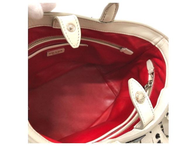 Borsa a mano con frange Prada B2466S Bianco - vista 12