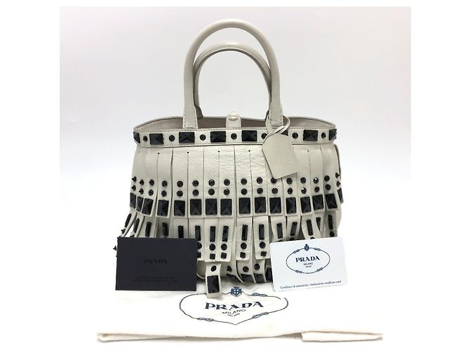 Borsa a mano con frange Prada B2466S Bianco - vista 14