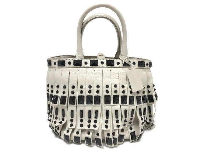 Borsa a mano con frange Prada B2466S Bianco - vista 2