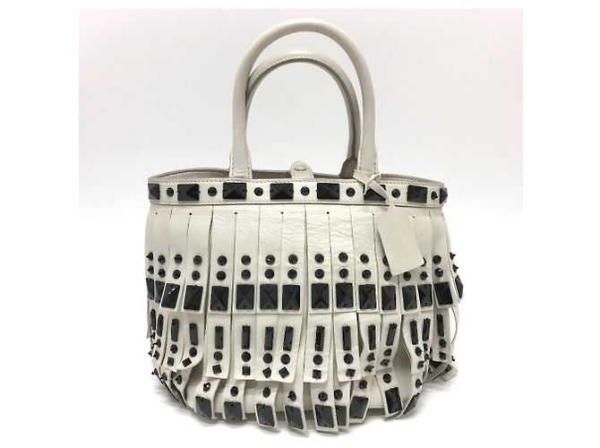 Borsa a mano con frange Prada B2466S Bianco - vista 3
