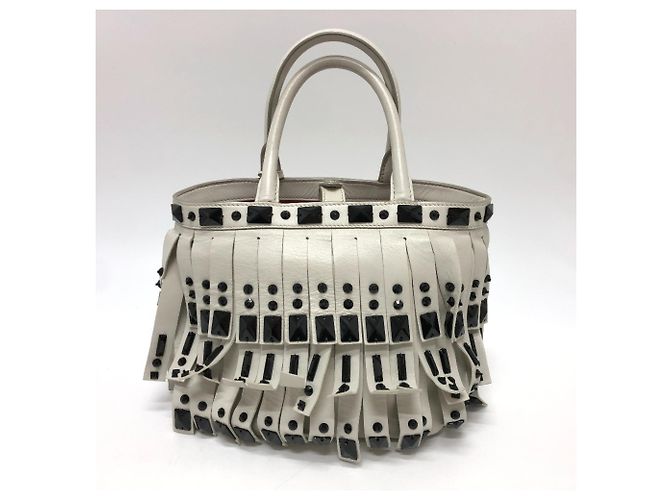 Borsa a mano con frange Prada B2466S Bianco - vista 4