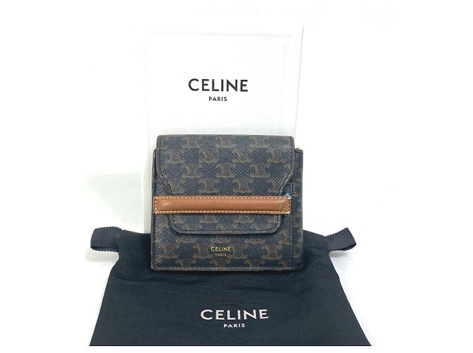Céline Celine Triomphe braune Leder-Bifold-Geldbörse Dunkelbraun - Ansicht 14