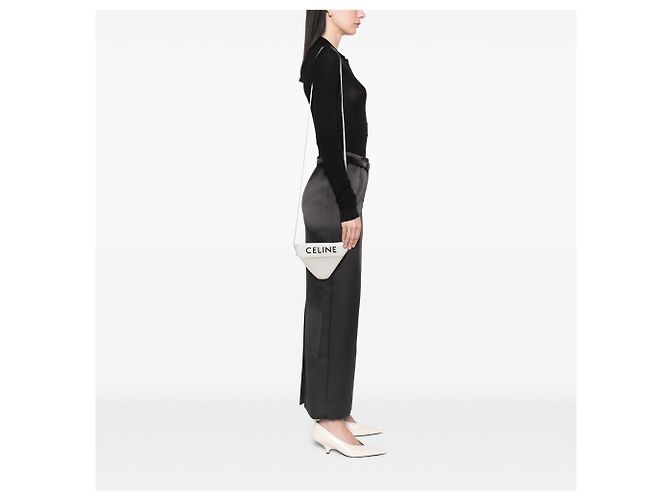 Céline Celine Bolsa transversal triangular em couro de bezerro liso branco com logo - vista 10