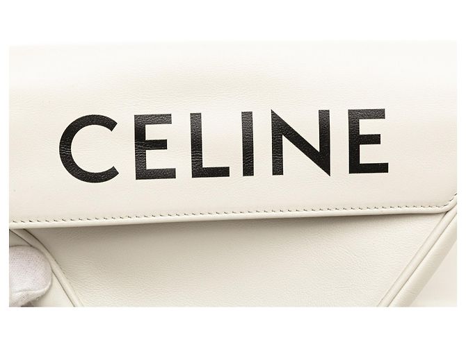 Céline Celine Bolsa transversal triangular em couro de bezerro liso branco com logo - vista 5