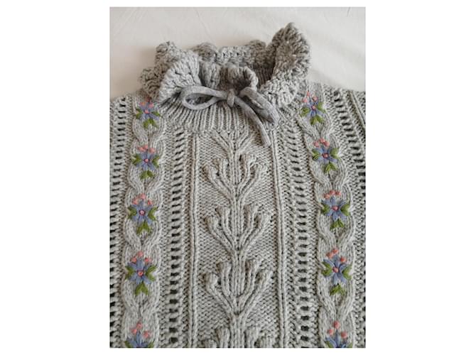 Zara Pullover Grau Blumenstickerei Oversize S - Ansicht 2
