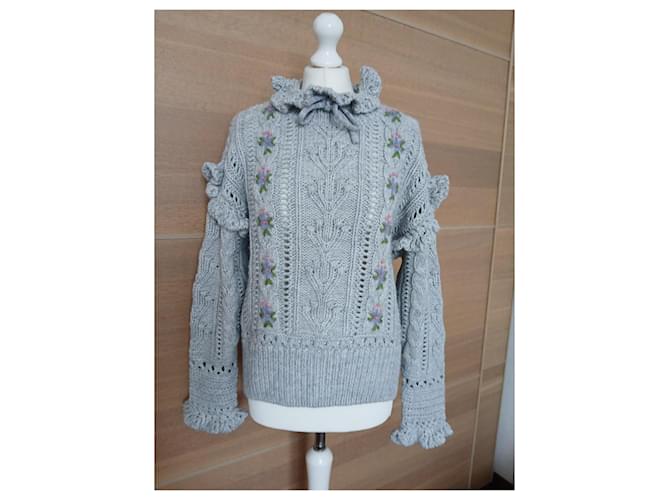 Zara Pullover Grau Blumenstickerei Oversize S - Ansicht 5