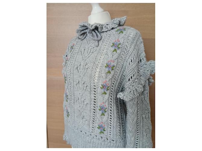 Zara Pullover Grau Blumenstickerei Oversize S - Ansicht 6