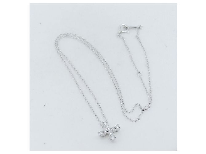 Colar Cruz de Diamante Mikimoto Au750 Prata - vista 2