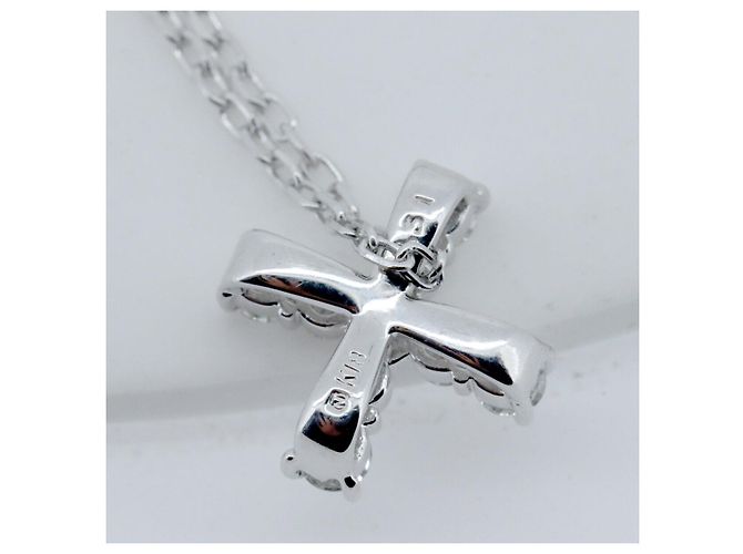 Colar Cruz de Diamante Mikimoto Au750 Prata - vista 4