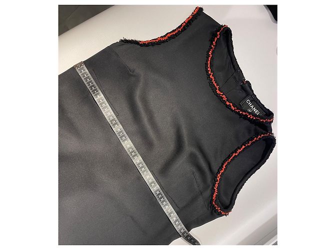 Chanel top de seda con detalles de tweed Negro Roja - vista 14