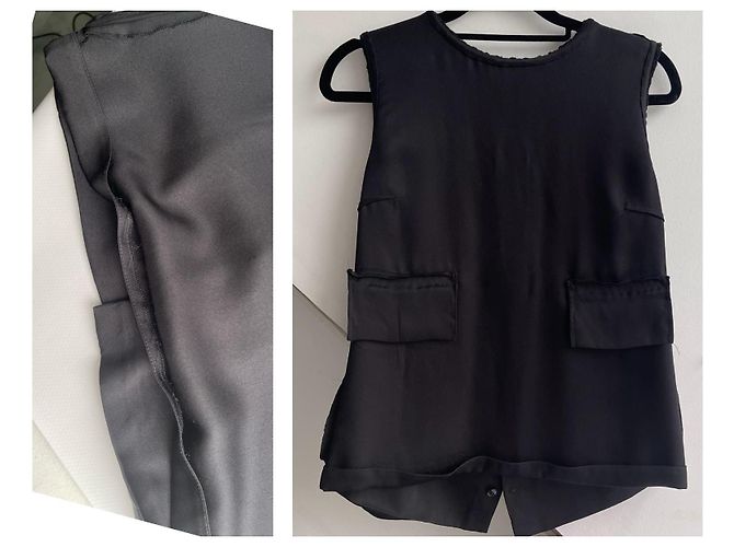 Chanel top de seda con detalles de tweed Negro Roja - vista 17