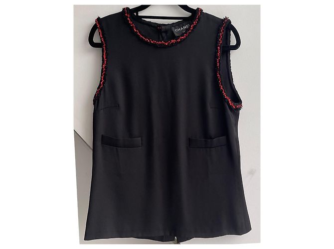 Chanel top de seda con detalles de tweed Negro Roja - vista 2